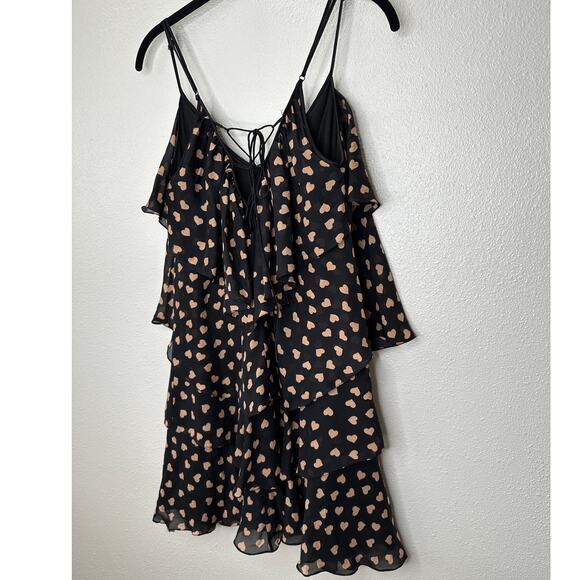 Carina Duek Black Peach Polka Dot Heart Vneck Tiered Ruffle Mini 40 / S - Picture 5 of 11